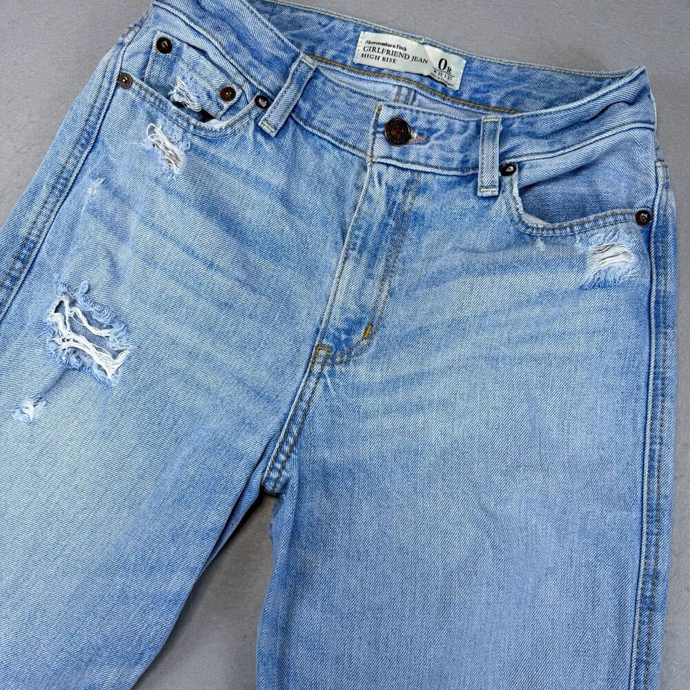 Abercrombie & Fitch Girlfriend Jeans Womens 0R W25 L27 High Rise Distressed Blue